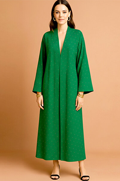 dorbe glitter dot pattern open kimono-style belted long kimono cardigan for women