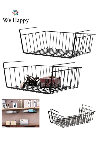 WE HAPPY Set of 2 Under-Shelf Storage Baskets 44 cm Wire Rack - Black