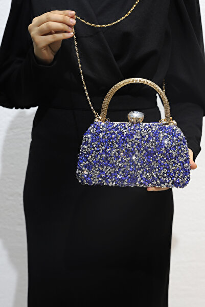 ROZA CANTA Geantă clutch pentru rochie de seară Sax Blue Stone pentru femei