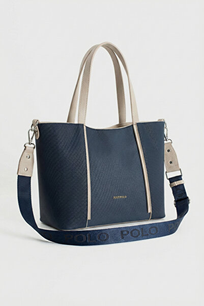 Just Polo Women's Large Size Water Resistant Navy Blue Stone Lacoste Fabric Long Strap 4 Compartment Hand and Shoulder Bag Pbu2170