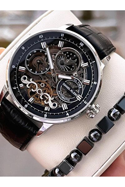 Daniel Klein Automatic Men's Wristwatch 30 Meters Water Resistant Leather Band + Bracelet Gift Vs.Blk