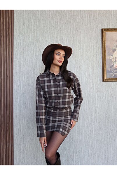 ESRAHELVACI Мини рокля с колан в талията и кариран десен