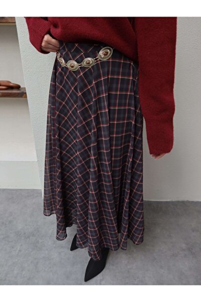 ESRAHELVACI Chiffon Plaid Pattern Flared Skirt