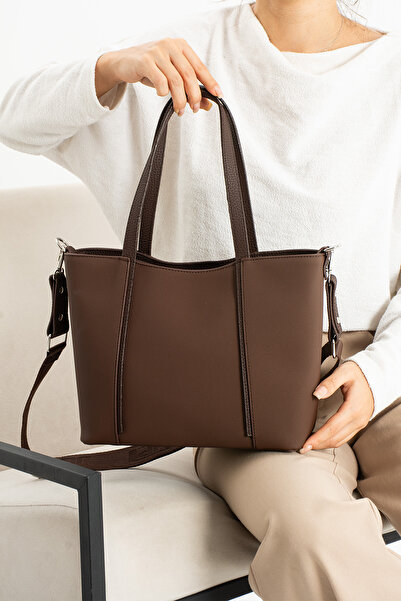 Just Polo Women's Large Size Water Resistant Brown Lacoste Fabric Long Strap 4 Compartment Hand and Shoulder Bag Pbu2170