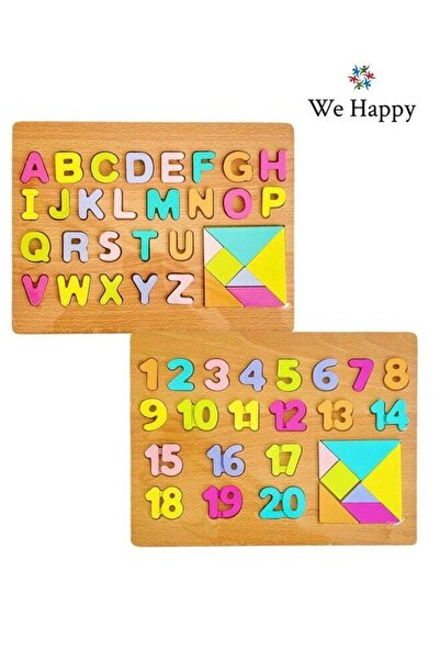 WE HAPPY لوحة أحجية مونتيسوري الخشبية المكونة من 62 قطعة ABC 123 - لعبة تعليم...