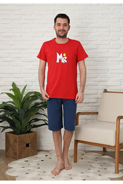 Serena Family pajamas for men, cotton, short sleeves and 3/4 pants, red color