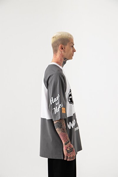 Machinist Men's Future Printed Cotton Oversized T-Shirt White-Smoke