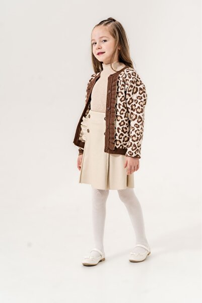 Gocoland Cardigan cu nasturi leopard, țesătură modal sub aur, body și fustă artificială elegantă, set de 3 piese