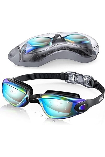 ENAR Mirrored Anti-Fog UV Protection Swim Goggles with Case – Blue