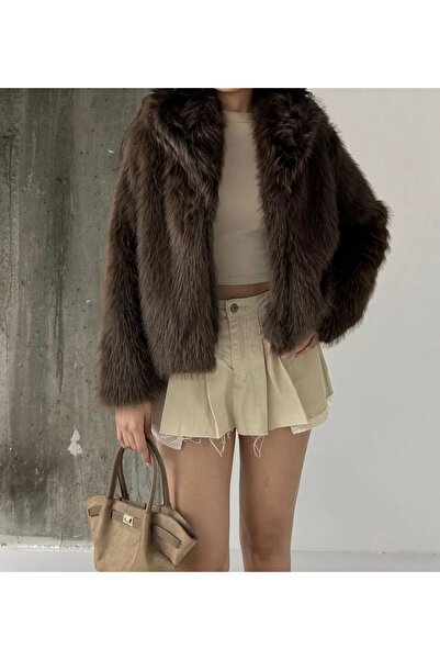 TİLLE Γυναικείο μοντέρνο μοντέλο με επένδυση από καφέ τεχνητή γούνα