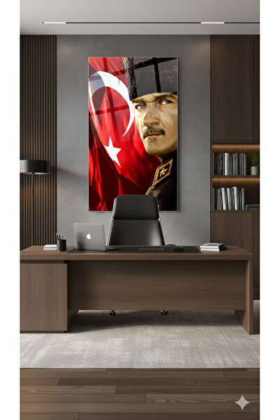 BLT DİZAYN Gazi Mustafa Kemal Atatürk Portrait – Glass Painting with Turkish Flag Theme