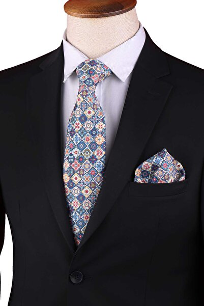 Kravatkolik Multi-Colored Printed Handkerchief Classic Tie Kk13357