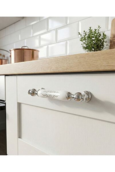 Özen Metal مقبض أثاث من البورسلين الأبيض المطلي بالكروم من أوزن