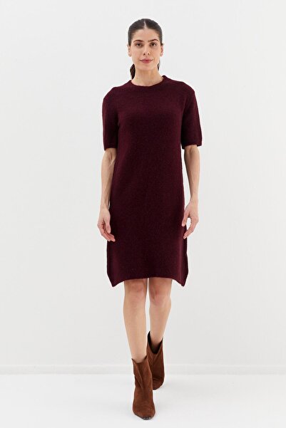 Shopping Shop Rochie tricotată cu mâneci scurte, roșu claret