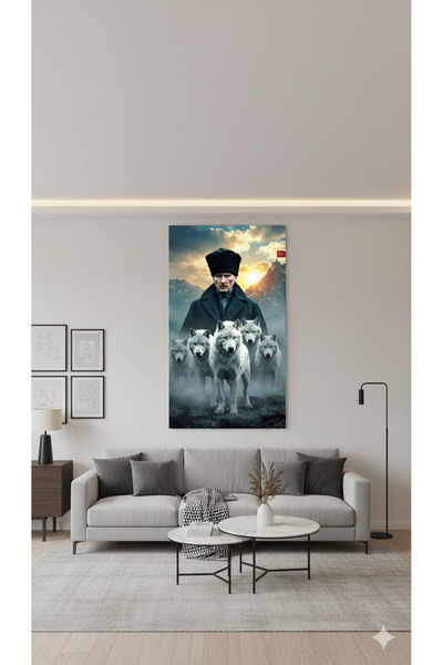 BLT DİZAYN Turkish Flag Ataturk and Wolves Painting – National Attitude Decorative Poster