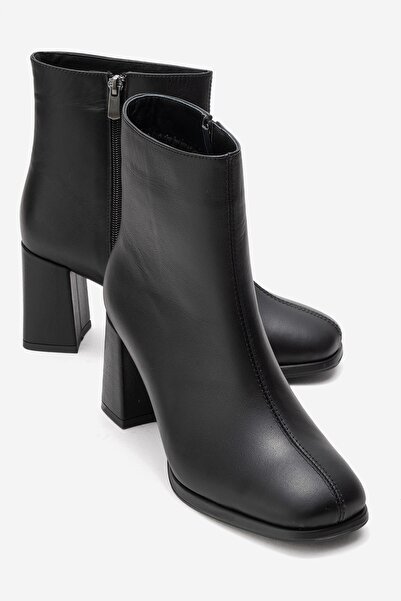 LuviShoes Napoli Black Skin Genuine Leather Women's Thick Heeled Boots