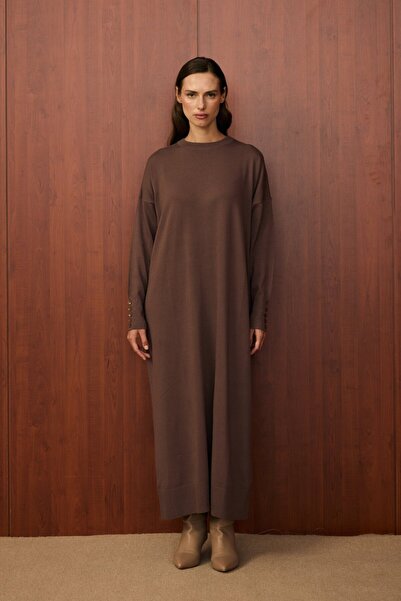 Merwish Basıc Triko Elbise-Kahverengi