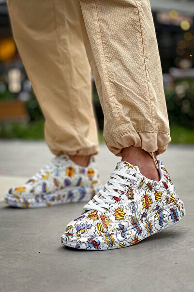 Lucy Shoes Yg-X500 Men's Lace-Up Casual Leather Sneaker Shoes Cbt - White/Boom