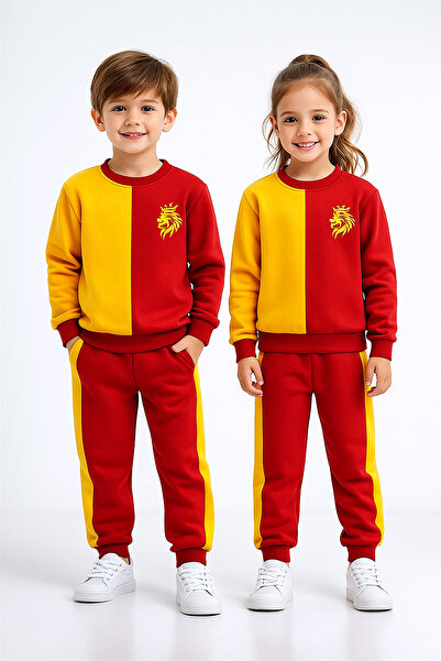 Aselin Kids Unisex Fan-Colored Children's Tracksuit Set (Ages 3-11) – Red Yellow