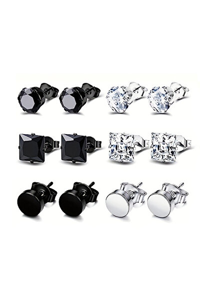 Choice 6 pair A 4-14 Pairs Earrings For Men, Black Earrings Mens Earrings, Stainless Steel Stud Earrings Fo