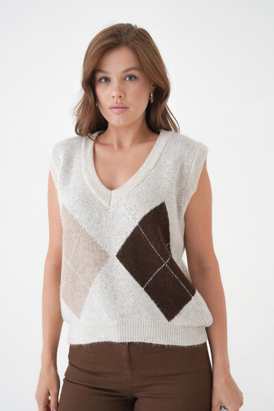 Park Karon Women's V-Neck Patterned Soft Textured Knitwear Sweater