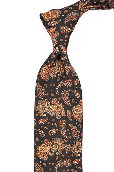 Kravatkolik Κλασική γραβάτα με μοτίβο καφέ σάλι με με τύπωμα μαντήλια KK13353