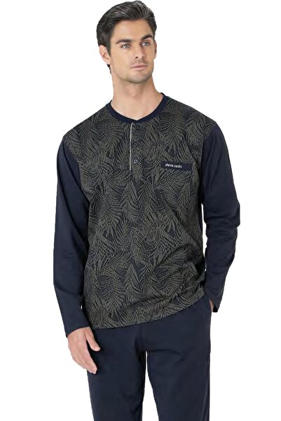 Pierre Cardin 100% cotton jacquard button-up men's pajama set with boxed roun...