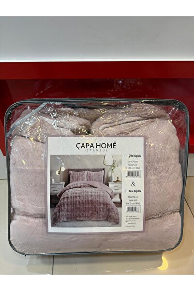 Çapa Home TEK KİŞİLİK ÇİFT TARAF DIŞI YUMUŞAK PELUŞ POLAR YASTIK KILIFLI NEVRESİM GEREKTİRMEZ YORGAN 180X230