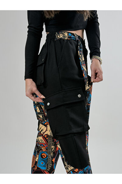 COCOPELLI Garni Design Women's Music Patterned Black Sports Baggy Pants Coc2615