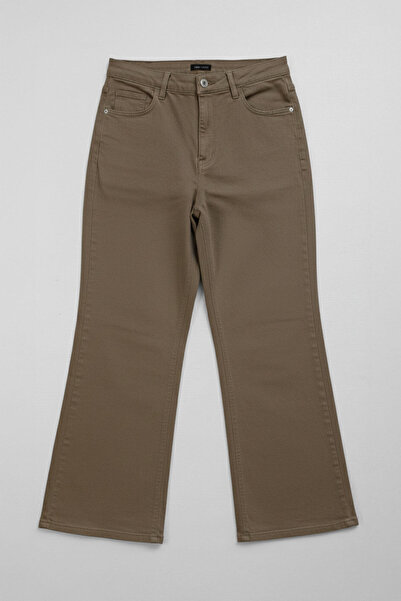 Bluewhite Women's High Waist Stretch Fabric Wide Leg Khaki Jean Trousers