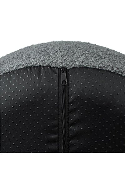 HYVESTO Inflatable gray fur stool, 38x20 cm, cozy decorative puff, 100 kg