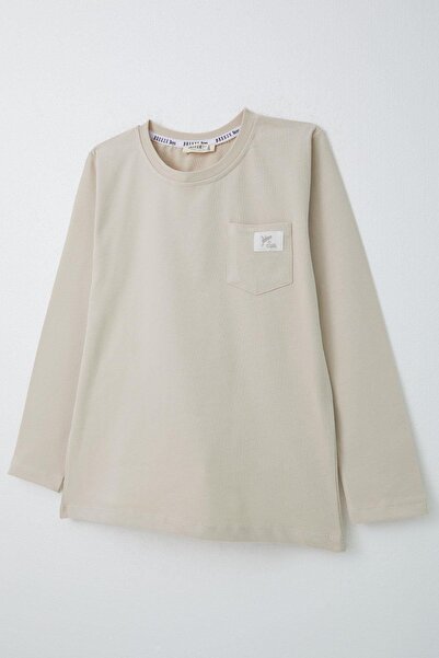 Breeze Μακρυμάνικο μπλουζάκι για αγόρια με δροσερό γράμμα και τσέπη 4-8 ετών, μπεζ