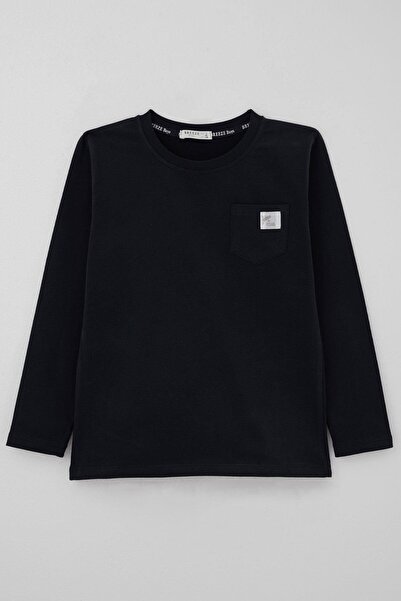 Breeze Μακρυμάνικο μπλουζάκι για αγόρια με δροσερό γράμμα και τσέπη 4-8 ετών, σκούρο μπλε