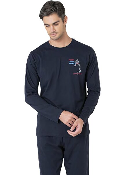 Pierre Cardin Men's 100% Cotton Combed Pajama Set, Crew Neck, Long Sleeve Pajama Set