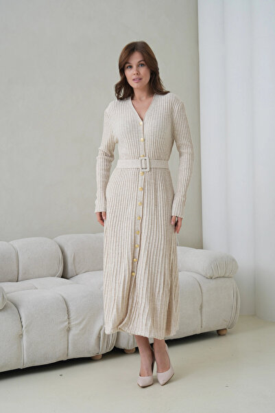 Park Karon Women's V-Neck Full Button Closure Belt Detail Maxi Length Corded ...