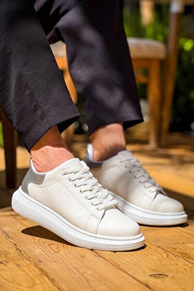 Lucy Shoes Yg-X500 Men's Lace-Up Casual Leather Sneaker Shoes Cbt - White/Silver