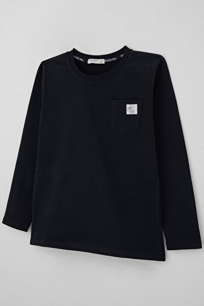 Breeze Μακρυμάνικο μπλουζάκι για αγόρια με δροσερό γράμμα και τσέπη 4-8 ετών, σκούρο μπλε