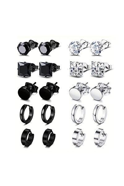 Choice 10 pair 4-14 Pairs Earrings For Men, Black Earrings Mens Earrings, Stainless Steel Stud Earrings For