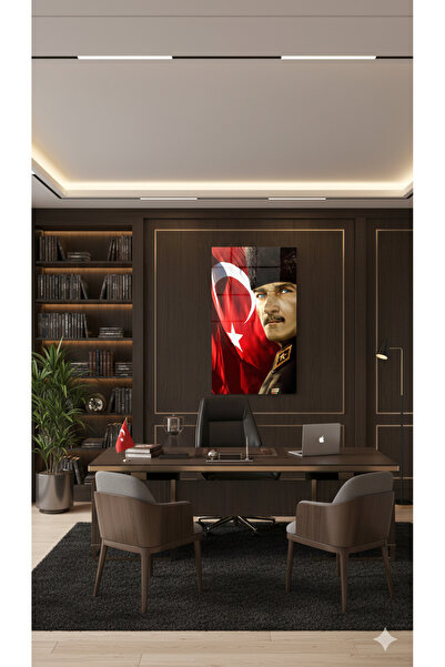 BLT DİZAYN Gazi Mustafa Kemal Atatürk Portrait – Glass Painting with Turkish Flag Theme