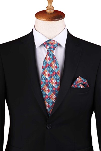 Kravatkolik Multi-Colored Printed Handkerchief Classic Tie Kk13355
