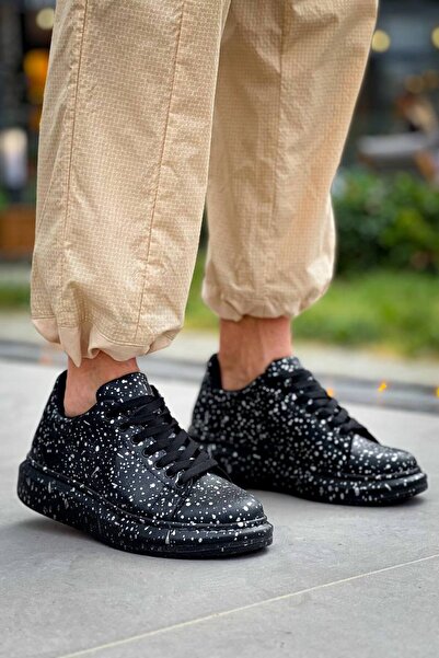 Lucy Shoes Yg-X500 Men's Lace-Up Casual Leather Sneaker Shoes Cst - Black/Gold