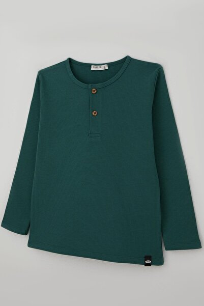 Breeze Boy's Long Sleeve T-Shirt with Button Detail, Ages 4-8, Petrol Green
