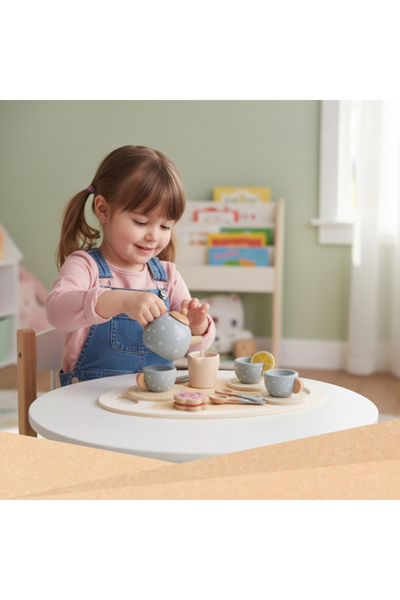 zola Wooden tea set for children with accessories, Montessori, 13 pieces, 7 x 29 x 17 cm, gray