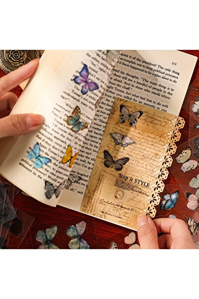 Mona Craftist 5 Sayfa 25 Adet Şeffaf Vintage Kelebek Sticker Seti Scrapbook B...