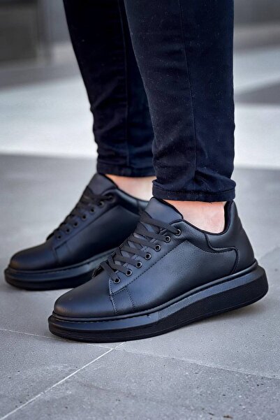 Lucy Shoes Yg-X500 Men's Lace-Up Casual Leather Sneaker Shoes Cst - Black