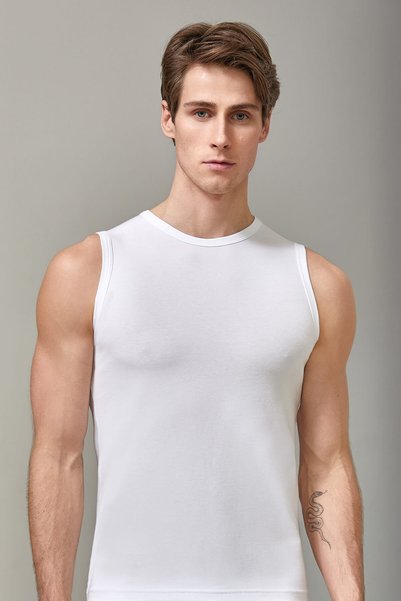 Berrak , Pack of 6 Men's Stretch Fabric Single Jersey Sleeveless Crew Neck Sp...