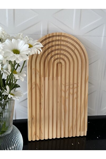 ellahomedekor Sunum Tepsisi Ahşap Oymalı Yarım Gökkuşağı Dekoratif Tepsi Sunu...