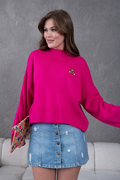 Park Karon Women's Mock Neck Oversized Embroidered Knitwear Sweater