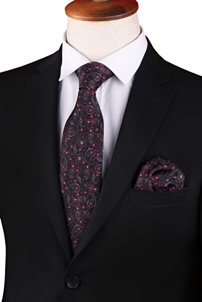 Kravatkolik Black Shawl Pattern Printed Handkerchief Classic Tie Kk13348