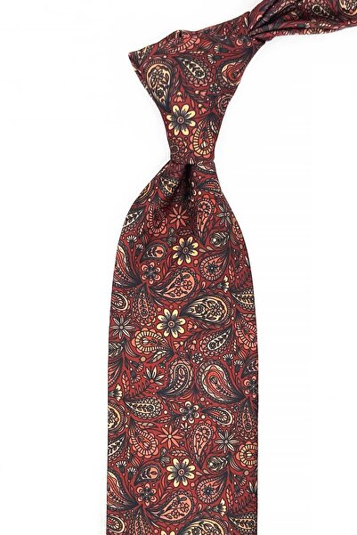 Kravatkolik Burgundy Shawl Pattern Printed Handkerchief Classic Tie Kk13339